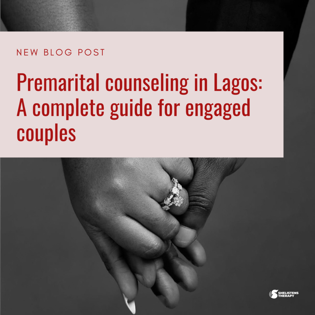 An engaged couple sitting together in a premarital counselling session at Shelistens Therapy Lagos