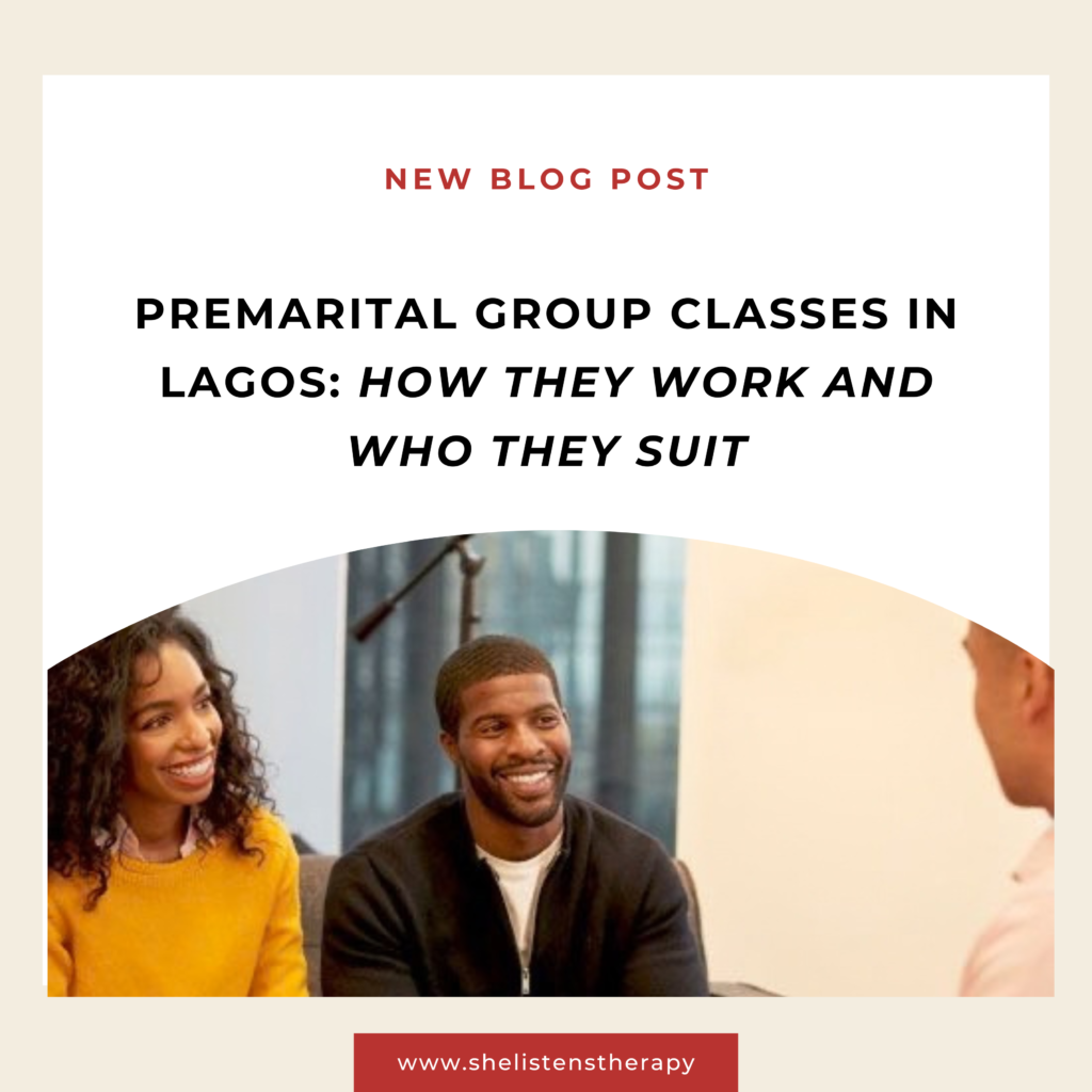 Engaged couples sitting together in a premarital group class facilitated by Shelistens Therapy and Consulting in Lagos